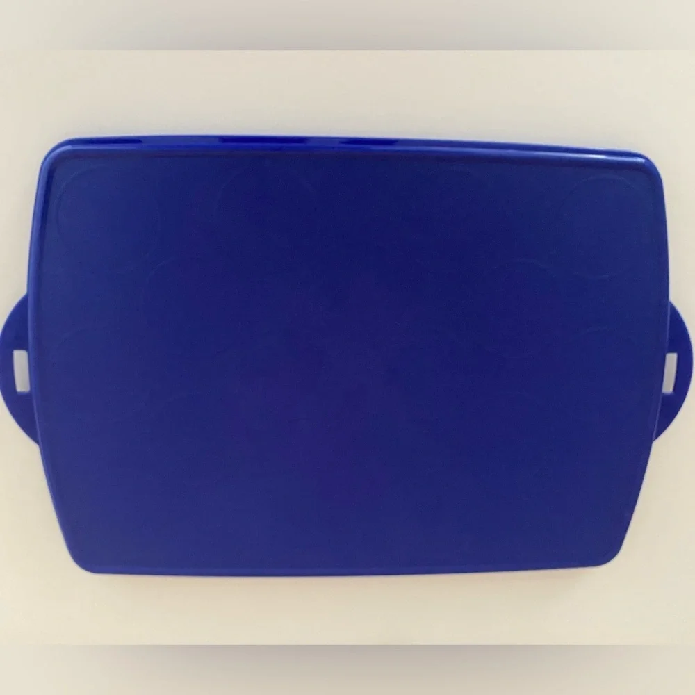 TUPPERWARE Rectangle Bake N Take Cake Cupcake Taker Carrier Blue Clear